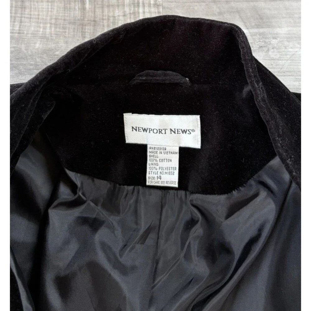 VTG Newport News Black Velvet Military Longline Coat Steampunk Goth Jacket 14